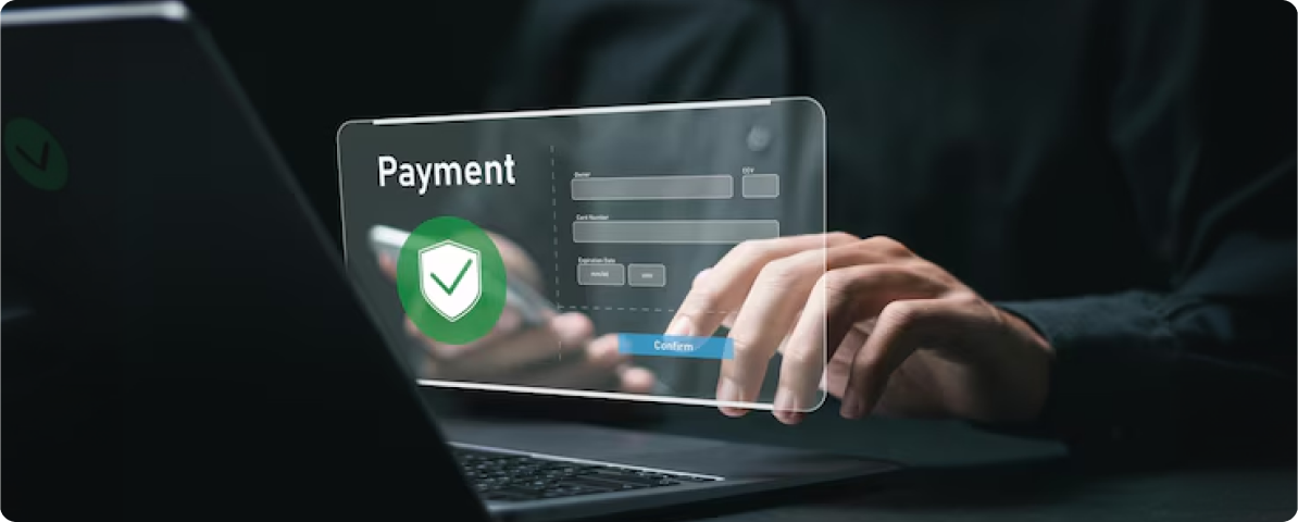 Secure payment processing on a laptop with a verified shield