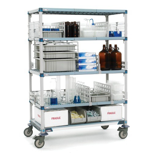 MetroMax Q 4-Shelf Industrial Plastic Shelving Mobile Cart, Open