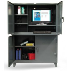Strong Hold 4.56-CC-244 2-Compartment Computer Workstation – Heavy-Duty Steel Cabinet with Lockable Compartments